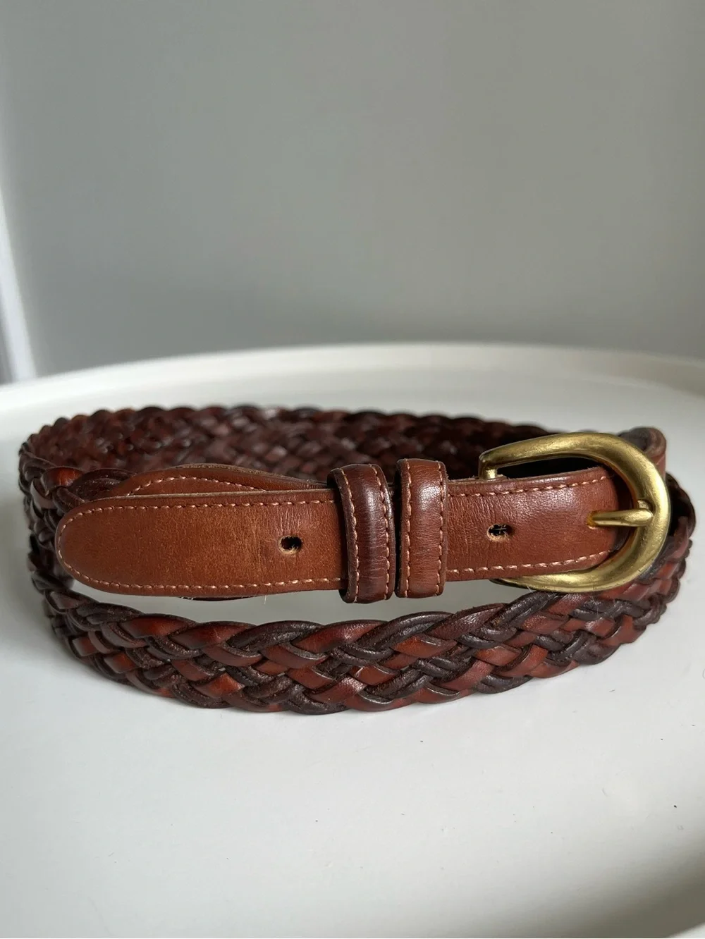 Vintage COACH Brown Belt 3850 British Tan Woven Leather Braided 40